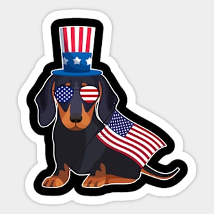 Dachshunds Uncle Sam Hat Sunglasses Usa Flag 4th Of July Sticker